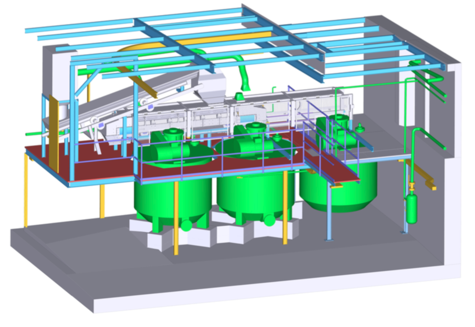 Hotový 3D model technologického celku vytvořený ze skenu