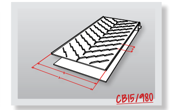 Pás chevron CB15/980, schéma rozměrů A, B, P