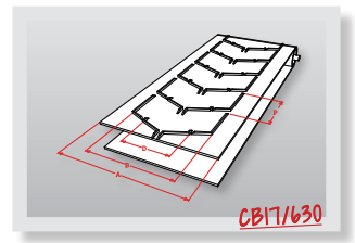 Pás chevron CB17/630, schéma rozměrů A, B, P